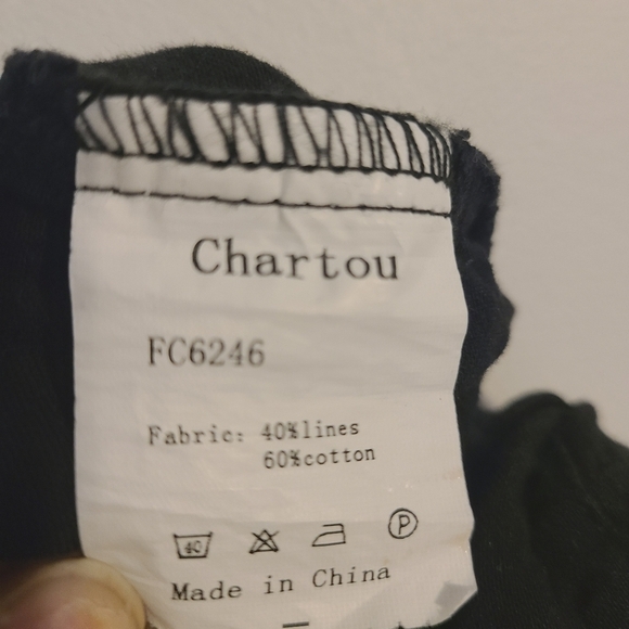 Chartou | Women's Black Linen Blend Drawstring Palazzo Pants (Size 2XL) - Picture 8 of 13